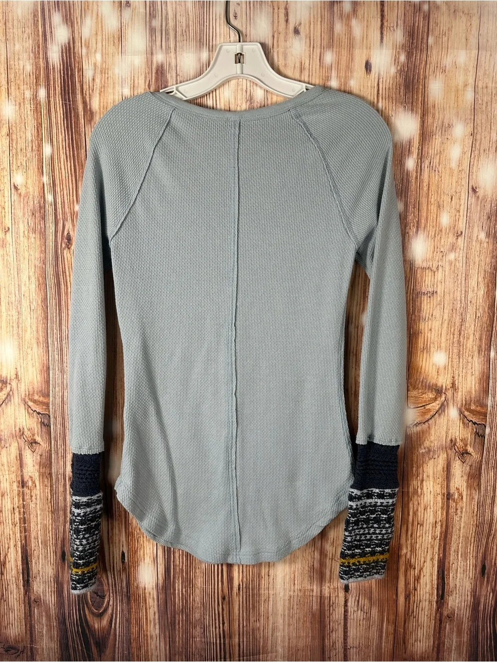 Y2K Free People Ski Lodge Cuff Thermal Henley Lake Blue Combo Size Medium Boho